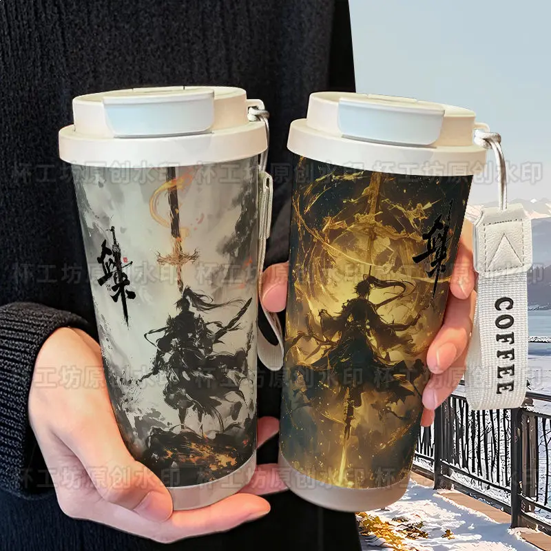 

Gu Feng Jianlai Chen Ping'an Thermal Cup 316 Stainless Steel Large Capacity Rope Lifting Straw Water Cup Car Coffee Cup
