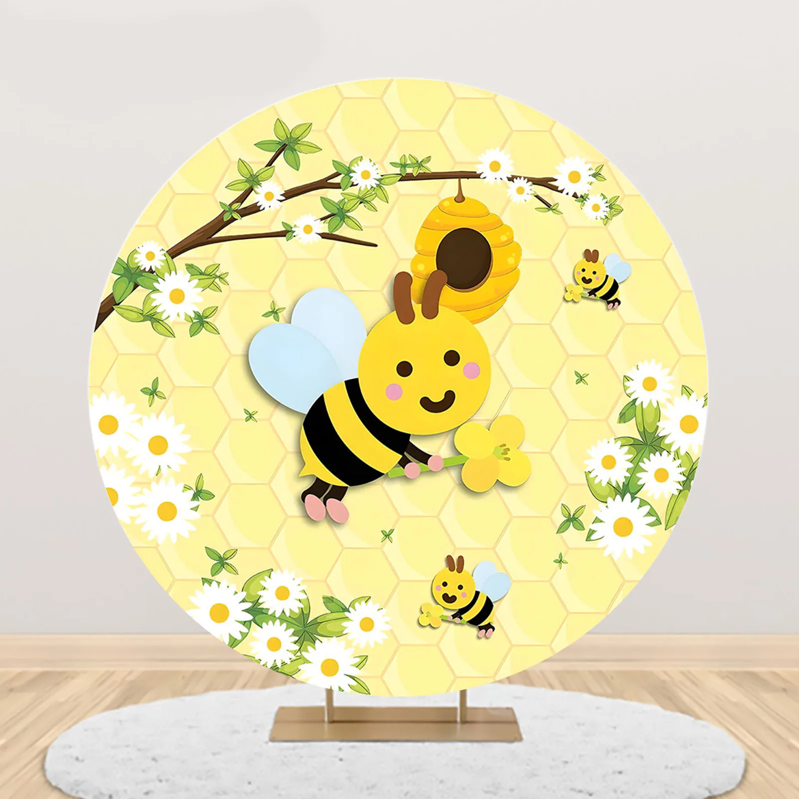 Diligent Gather Honey Round Arch Backdrop Cover Bee Daisy Flower Baby Shower Birthday Party Decor Cake Photography Background