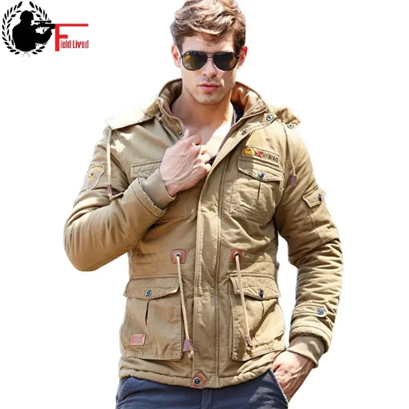 

2024 Winter Jacket Men Velvet Thick Army Style Warm Bomber Hoodies Cotton Jaquetas Military Male Jacket Hooded Casual Mens Coats