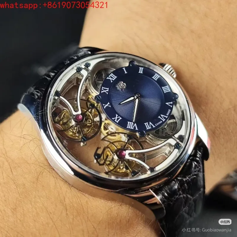 5VVVV China Sakura YINGHUA Forward and Reverse Double Tourbillon Flying Suspension Watch Men's Luminous Mechanical Watch Steel