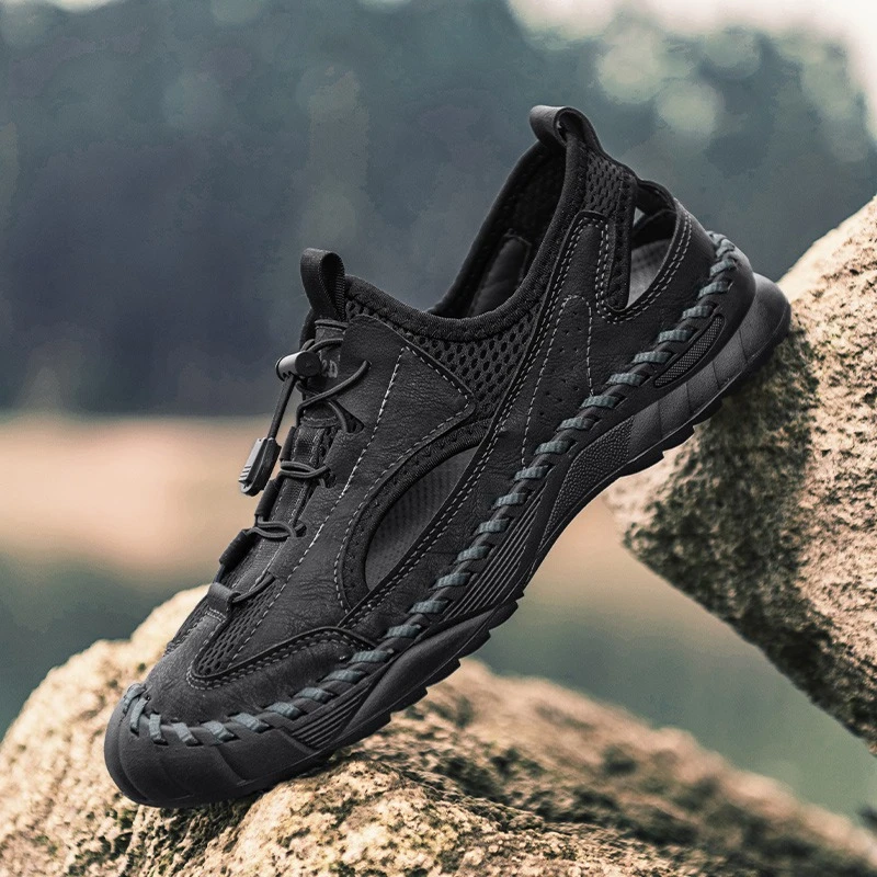 

Summer Breathable Sport Men's Sandals Outdoor Leisure Sports Hollow Walking Sandals Beach Shoes Handmade Mesh Men Upstream Shoes