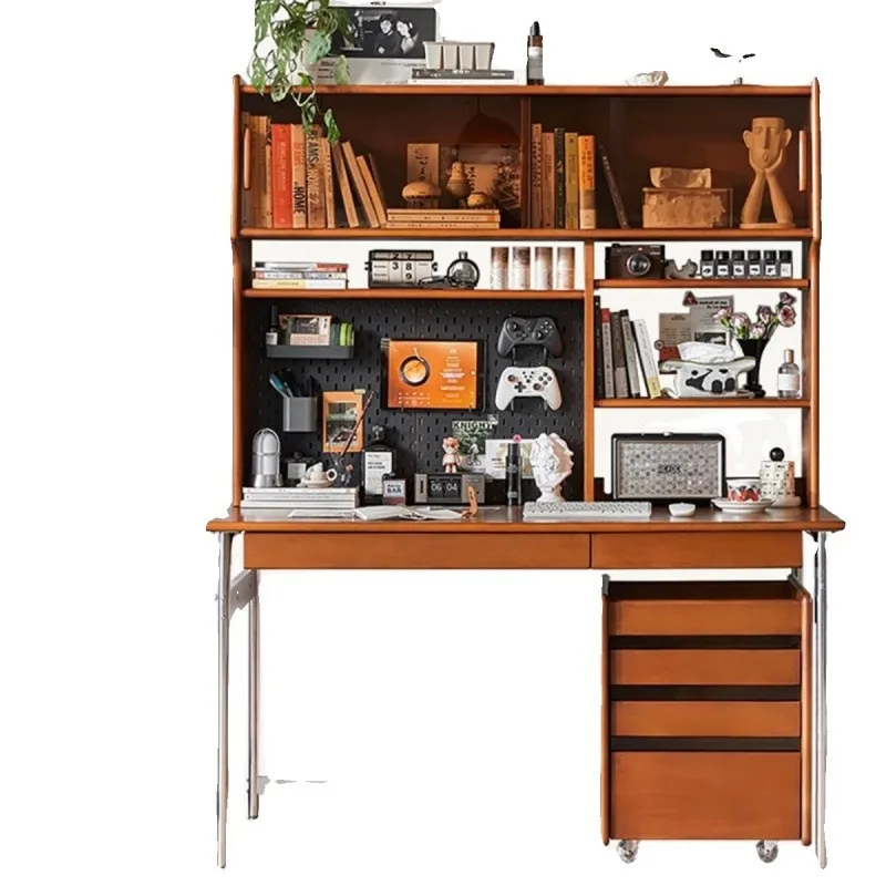 

Desk bookshelf integrated table student study table retro desk