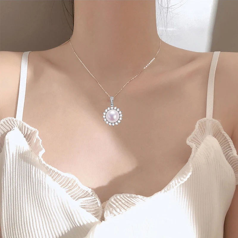 ZHBORUINI Roound Sun Shine Set di gioielli con perle in argento sterling 925 100% vera collana di perle naturali orecchini anello per le donne regalo