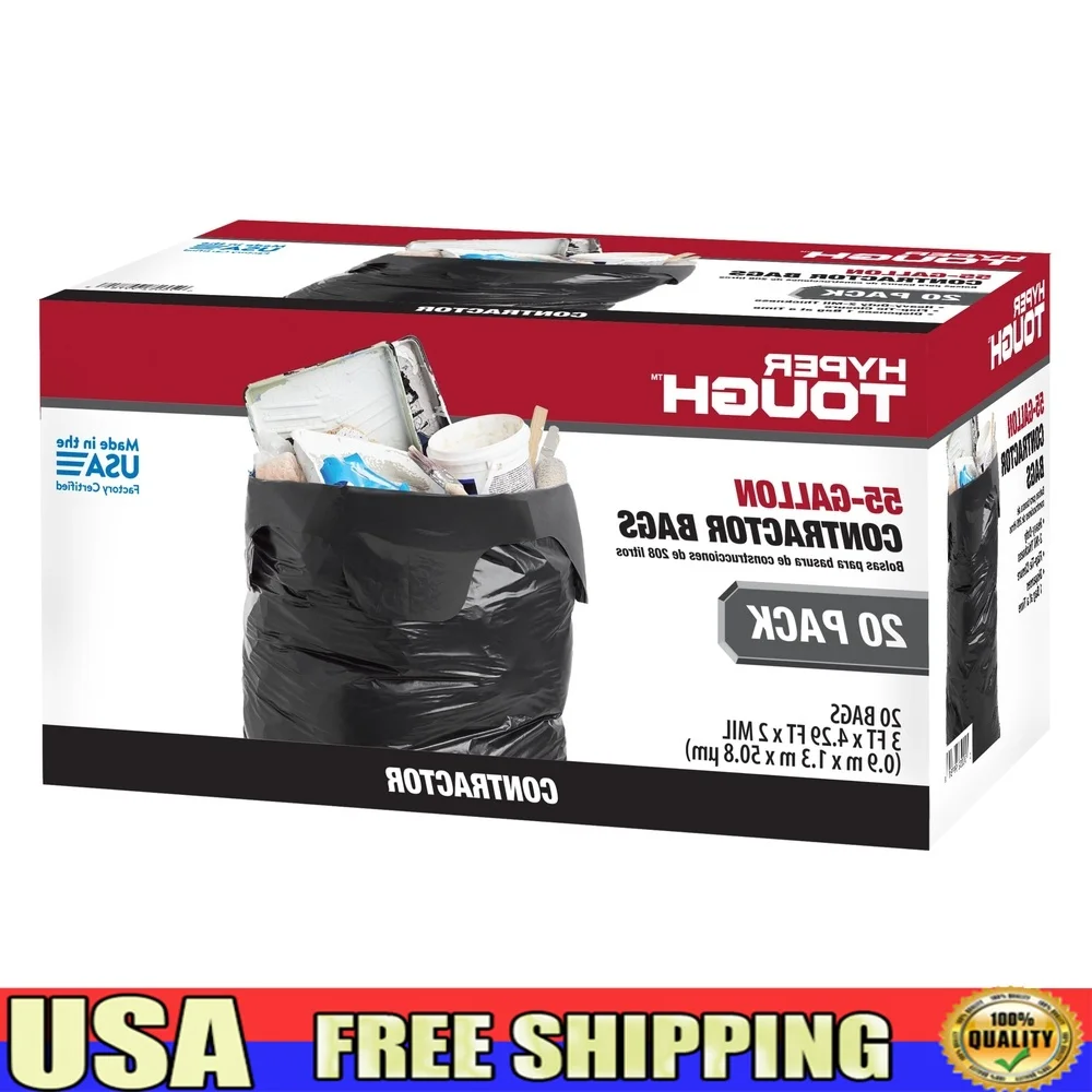 Robuste 55-Gallonen-Müllbeutel für den Auftragnehmer, 20 Stück, Klappenverschluss, pannensicher, reißfest, vielseitige Aufbewahrungsbeutel