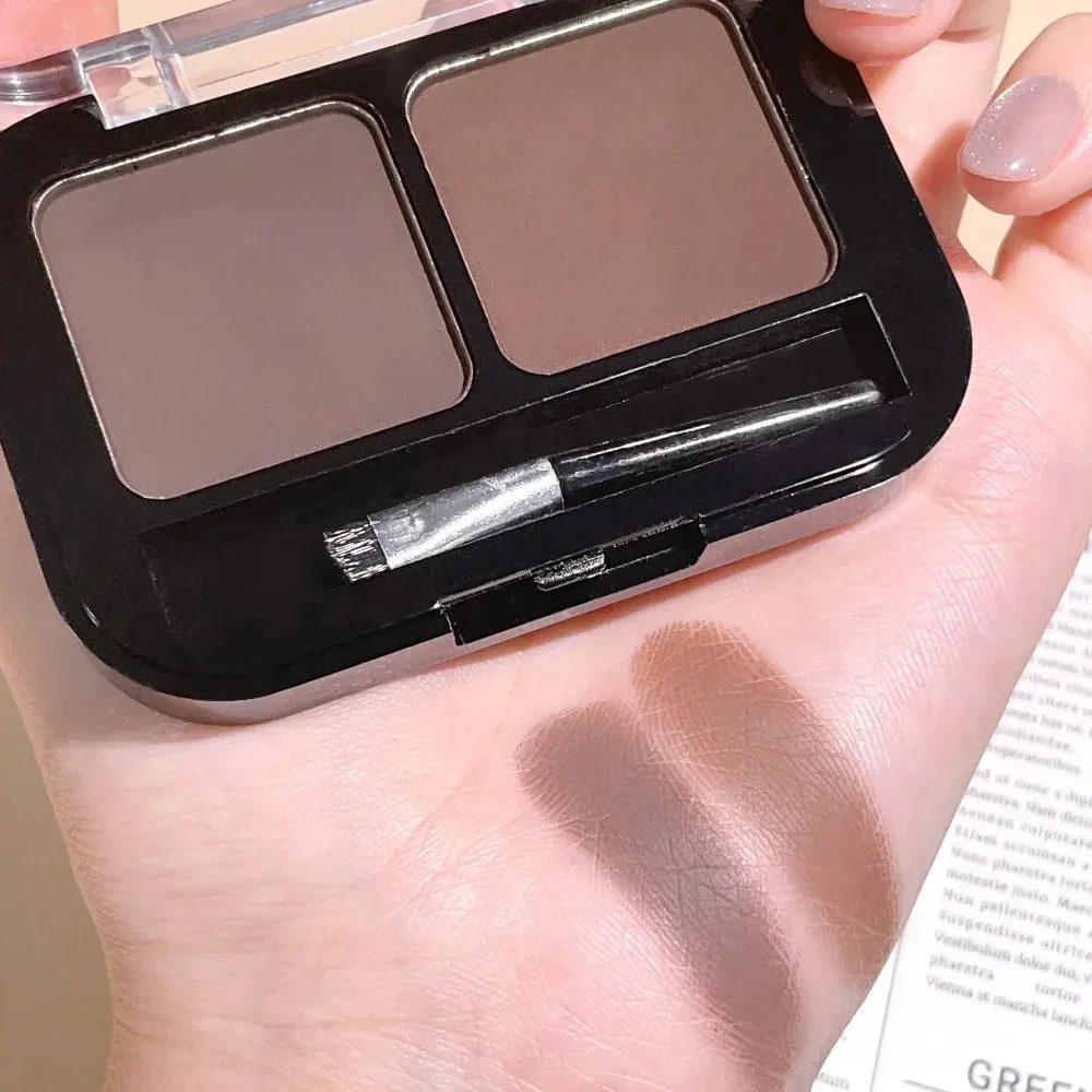 Waterproof Matte Brow Powder Dual-Tone 3D Shaping Long-Lasting Easy Blend Winter Makeup with Brush