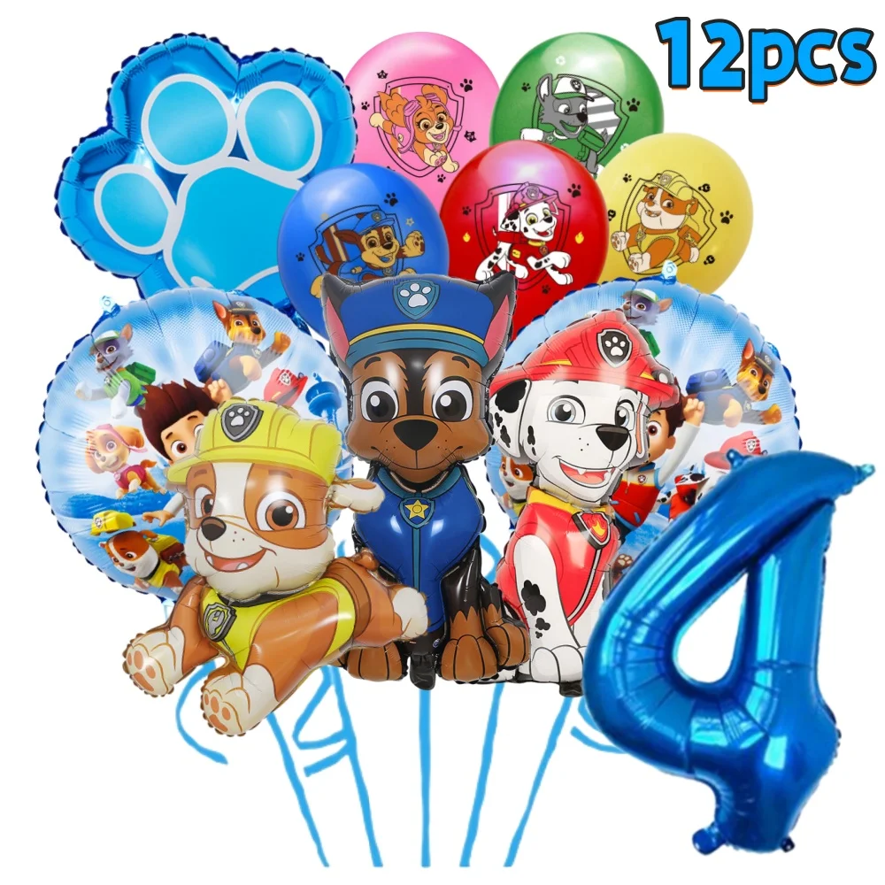 Globos de Helio de Paw Patrol, 12 Piezas, para Fiestas de Cumpleaños Infantiles, Decoración para Fiestas, Globos Redondos de 18 Pulgadas y Globos con Número de 32 Pulgadas, Juguetes para Niños