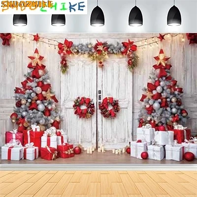 

Christmas Day New Year Party Photography Backdrops Prop Window Living Room Xmas Tree Display Cabinet Photo Background KJ-02