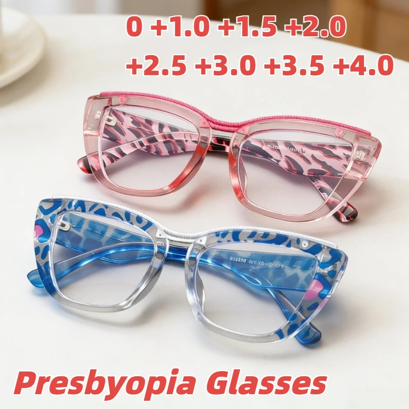 2026 新しいキャットアイ抗ブルーライト老眼鏡女性用トレンディな高精細快適老眼眼鏡度数 0 から +4.0 1
