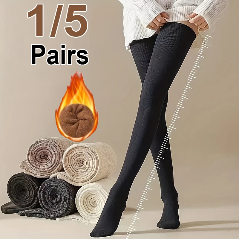 1/5 Pair Solid Color Pressure Socks Autumn Winter Fashionable Pretty High Tube Women's Knee Socks Warm Elastic Daily Wear Socks