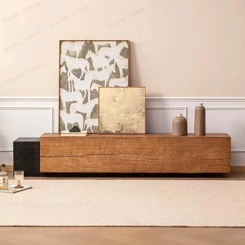 Wabi sandy wind log bench shopping mall solid wood TV cabinet, retro seat creative wooden pier