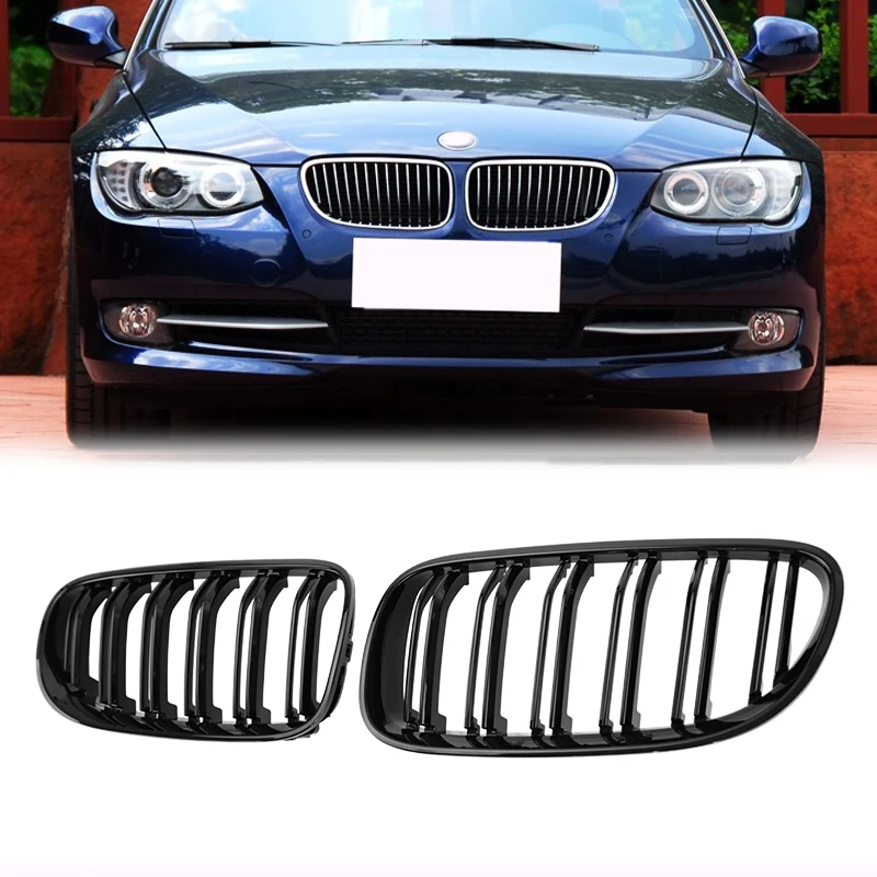 A Pair Gloss Black Car Front Bumper Hood Kidney Grille For BMW 3-Series E92 E93 M3 2010-2013 Double Line Grille Car Accessories