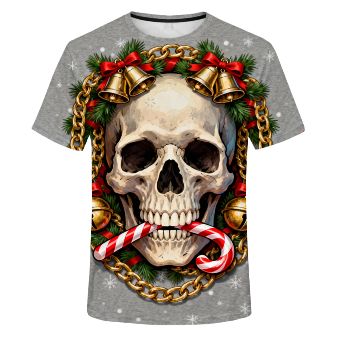 

Trendy Skull Graphic Men's T-shirt Street Hip Hop Short Sleeve Tee Christmas Gift For Boy Casual Men's O-neck Top Daily Clothing
