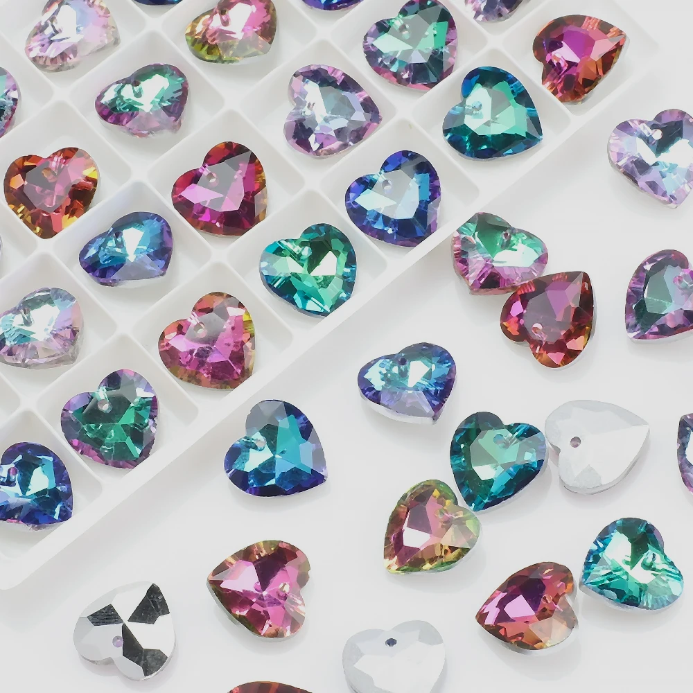 20 Stück 14 mm Liebesherz-Anhänger, bunte Kristallglas-Perlen für DIY-Ohrringe, Halsketten, Schmuckzubehör, Großhandel