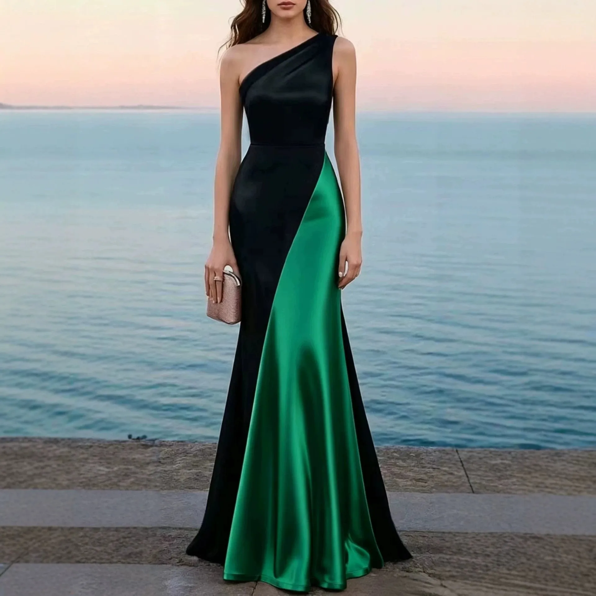 One Slim Fit Gown Mermaid Elegant Party with Long Dress Off Shoulder Sleeveless Mid Rise Waist for Women Wedding Guest Dresses