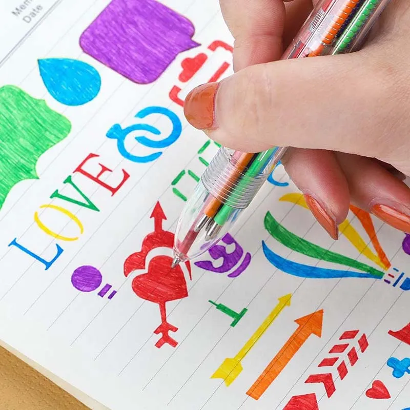 1/3/6/12pcs Transparent Cartoon Ballpoint Pen 6-in-1 Creative Cute Colorful Swivel Supplies School Teaching Incentive Supply TMZ