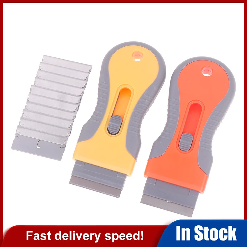1 Set Glue Removal Blade With 10 Blades Telescopic Adjustment Knife Cleaning Scraper Tool For Removing Labels Stickers Paint