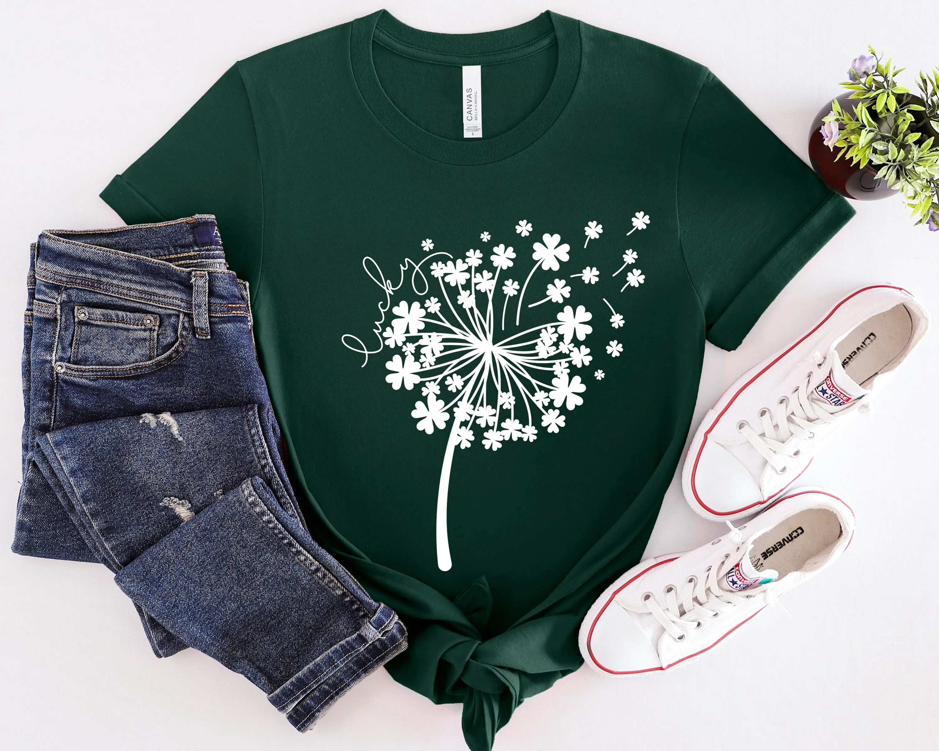 Clover Dandelion T Shirt St Patricks Day Shamrock Lucky Saint Patrick'S