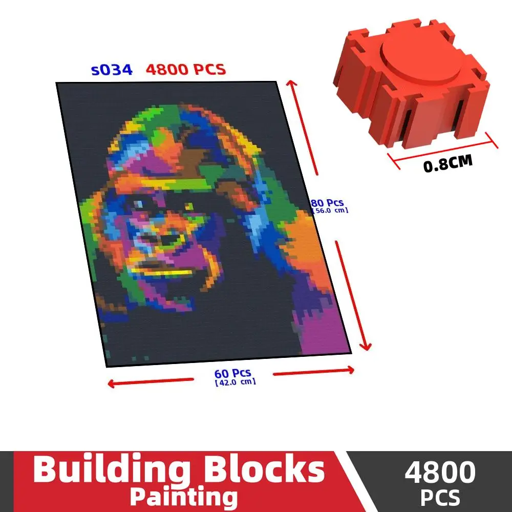 S034 Chimpanzee Anime Figure Photo Custom Art Mosaic Painting Pixel Design Creative DIY Building Block Decoration Mural Gift