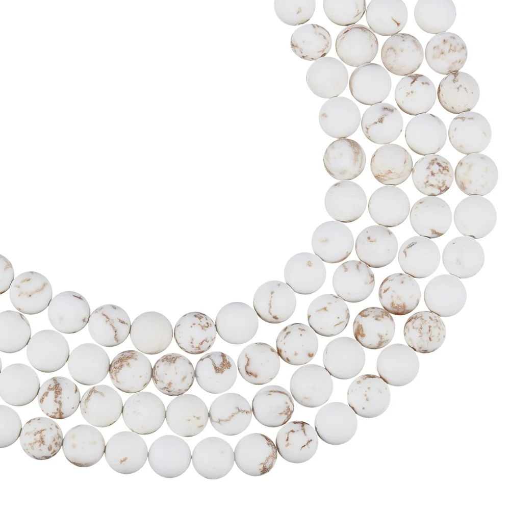 74 Pcs Frosted Stone Beads 8mm Howlite Beads Loose Beads for Bracelet Necklace Jewelry Making (Hole: 1mm)