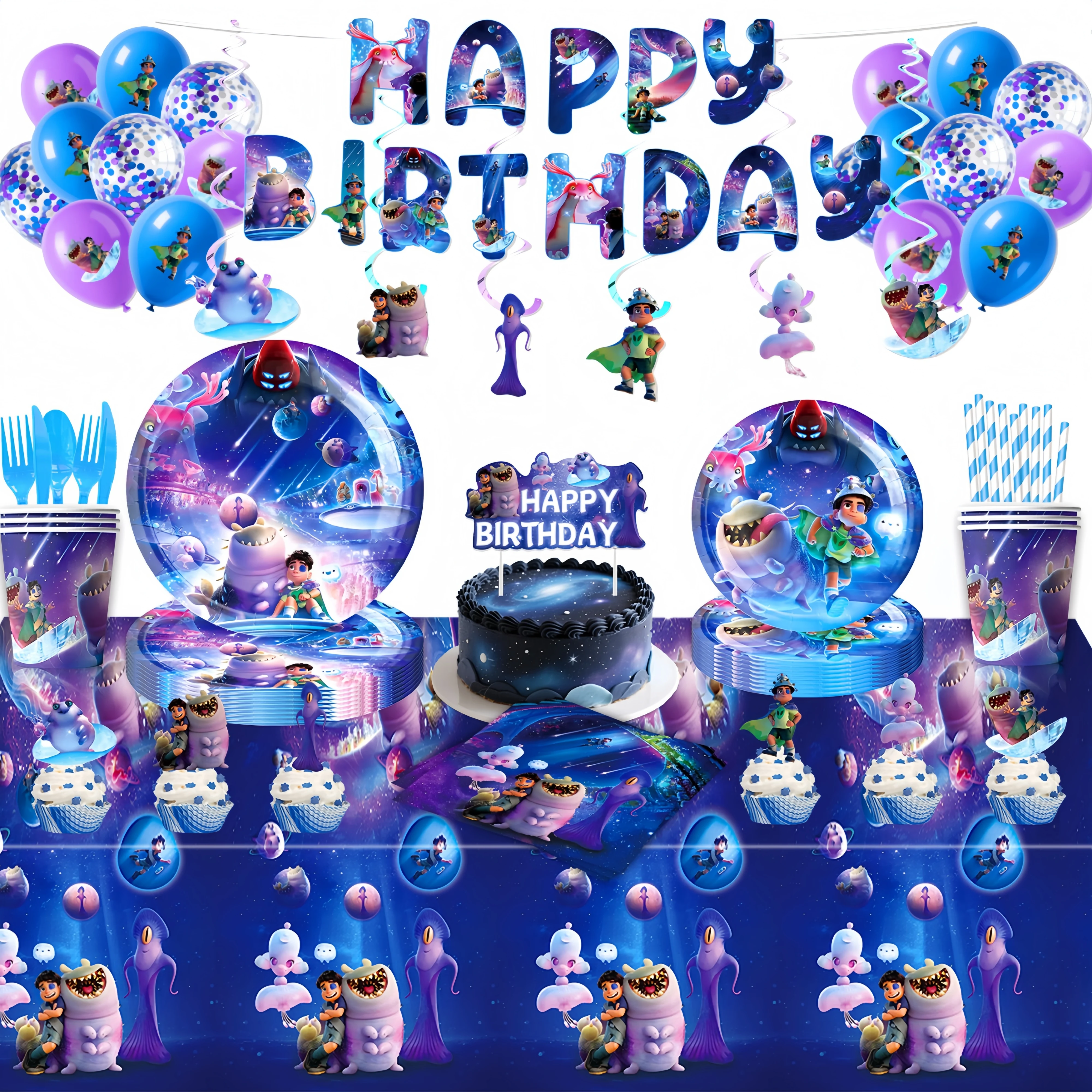 مجموعة أدوات المائدة لتزيين حفلات أعياد الميلاد من كارتون إيليو، لافتة لوحة كوب بالون للأطفال والأولاد، لوازم استحمام الطفل #1