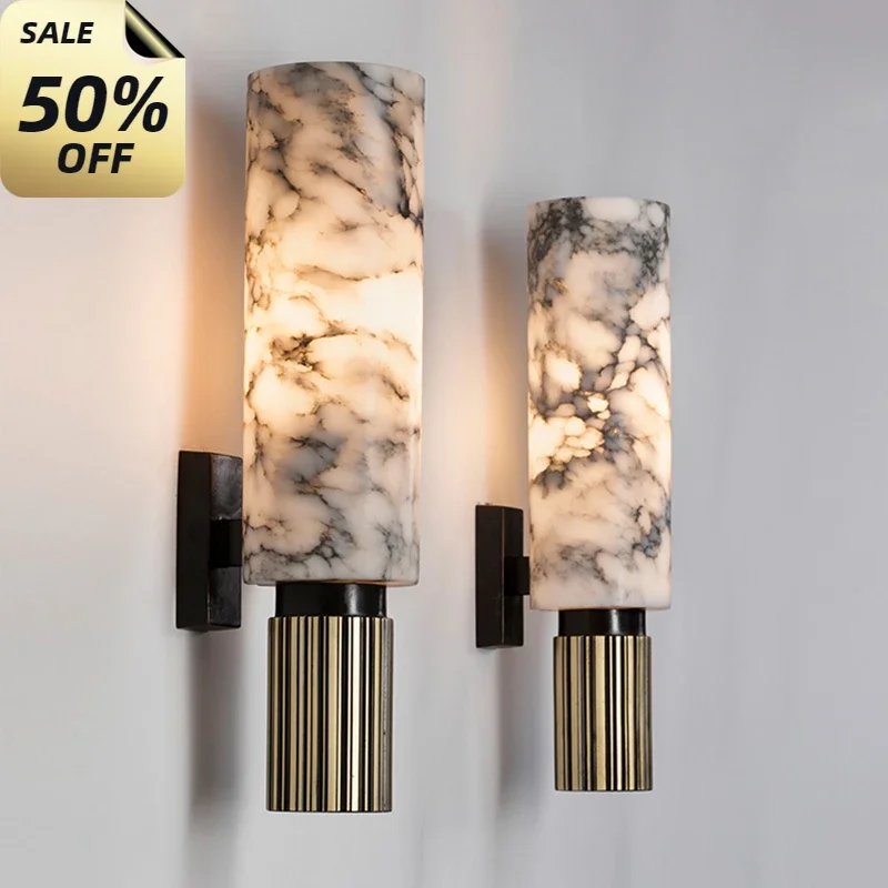 Modern Luxury Natural Marble Wall Lamp for Living Room Bedside Bedroom Decoration LED Light Fixtures Vintage Home-appliance image 2