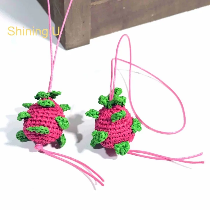 Shining U Handmade Raffia Dragon Fruit Keychain for Women Bag Charms Fashion Accessory Gift