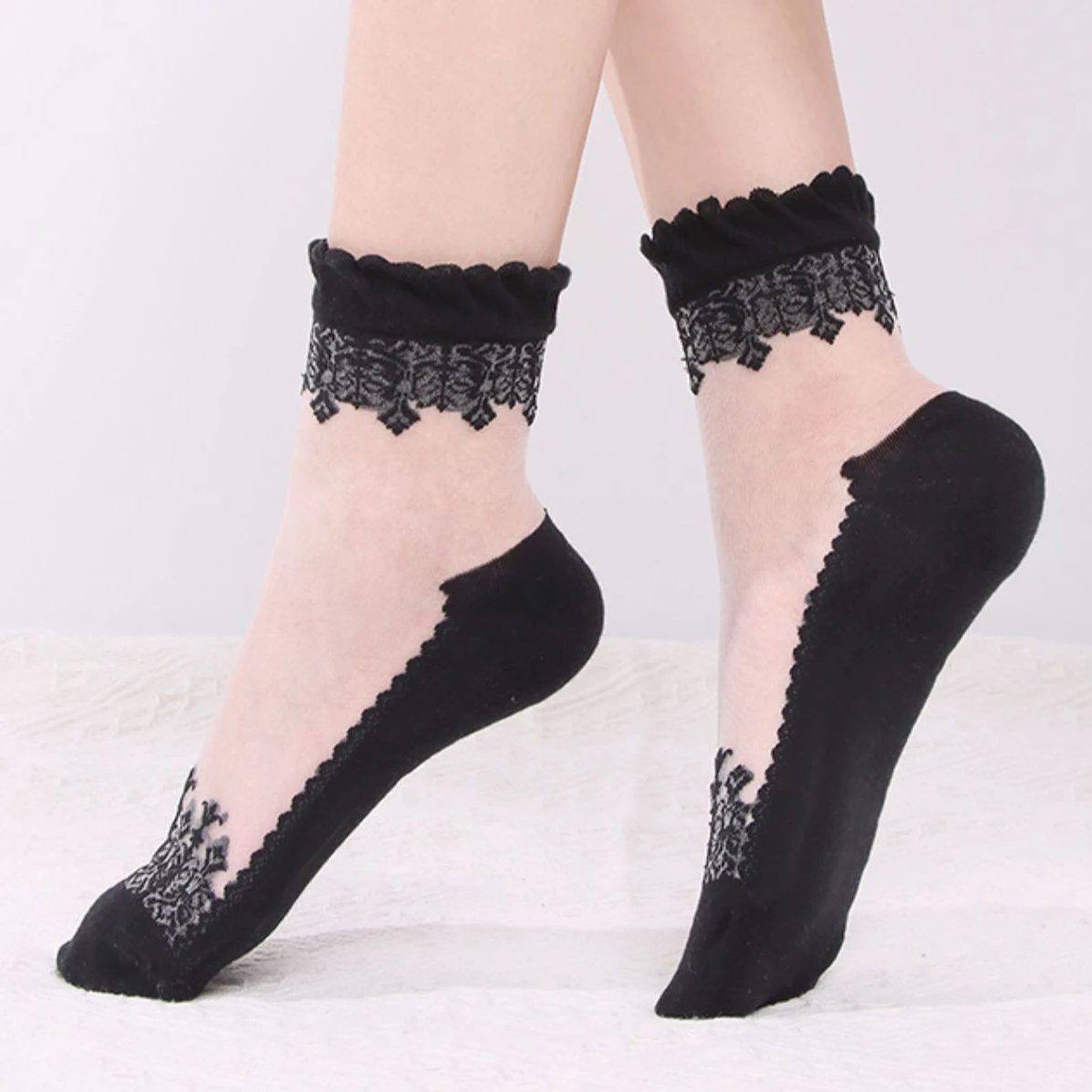 1 par/6 pares de calcetines transparentes dulces de verano calcetines elásticos transpirables para mujer calcetines cortos de encaje ultrafino de seda de cristal para niñas