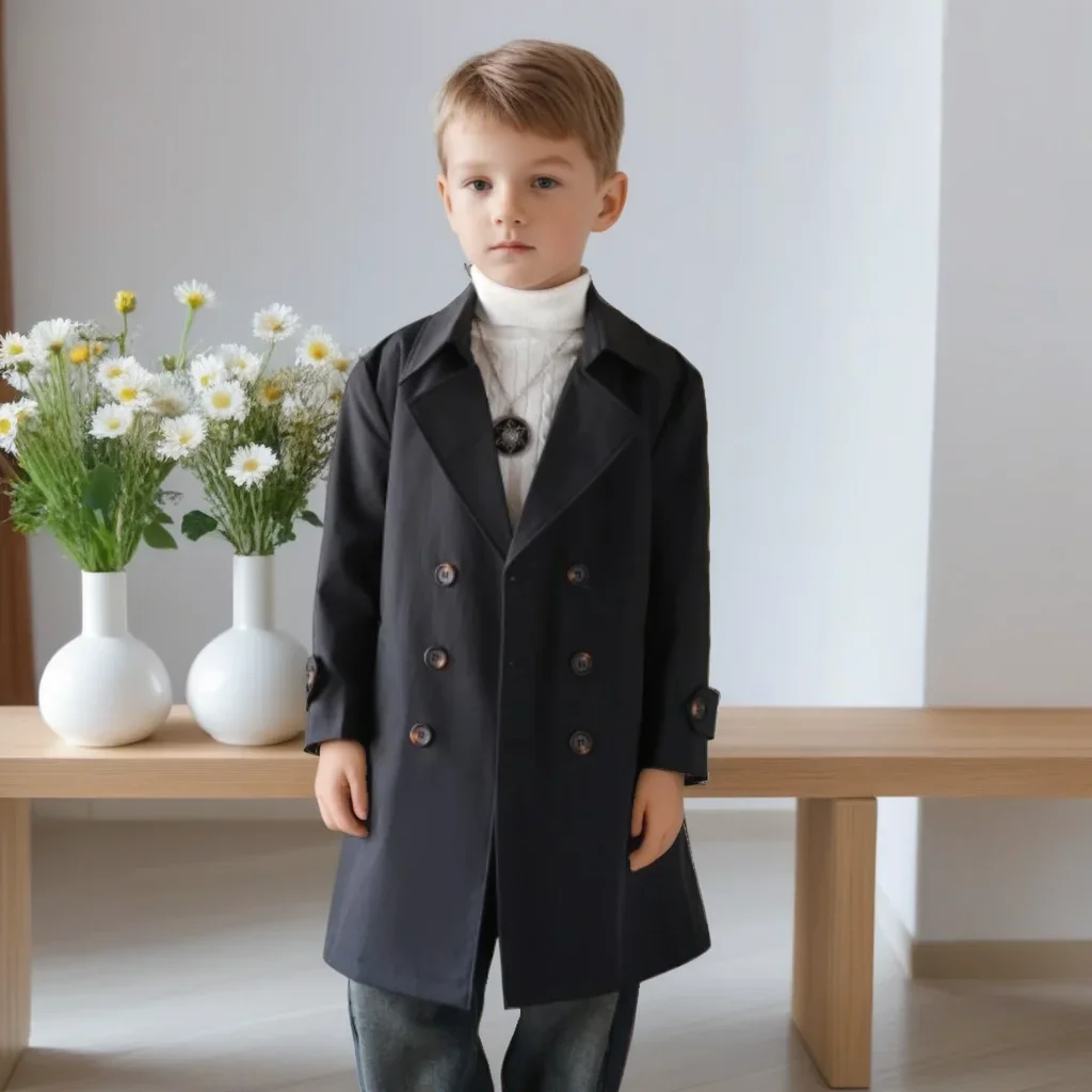 

Kids Trench Coat Boys Long Stylish Windbreaker British Retro 2025 Autumn Winter Coat Fashion Outerwear for Children (2-14 Years)