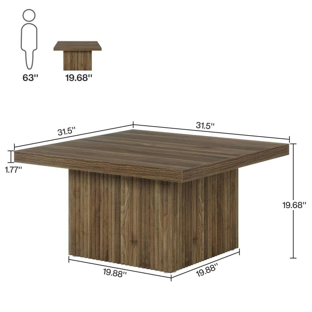 31 في. طاولة قهوة خشبية مربعة بنية اللون