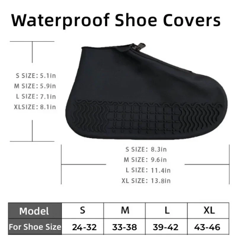 Outdoor Waterproof Zipper Silicone Shoe Cover Rainy Day Portable Easy on/Off Adult Children Shoes Non-Slip Protective Cover