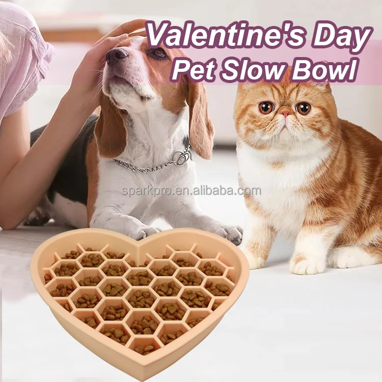 2024  Arrival  Pet Licking Bowl Honeycomb Heart Slow Feeding Silicone Dog Bowl Slow Feeder Cat food mixing spoon Dog feeders Dog