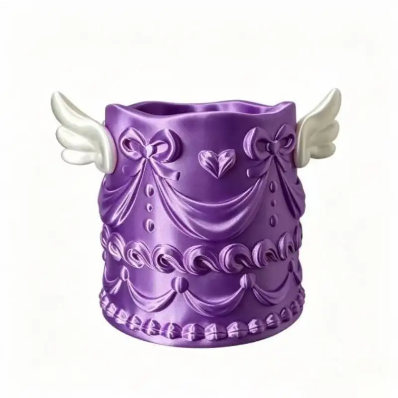 For Women Silk Texture Girl Luxury Cosmetic Organizer Bucket Angel Wings 1Pcs Relief Makeup Brush Holder Desktop Pen Cup Gift