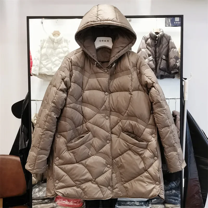 Vrouwen 2025 Nieuwe Winter 90% Eendendons Jas Ultra Licht Pufferveren Jas Met Capuchon Herfst MidLong Casual Lichtgewicht Vrouwelijke Parka
