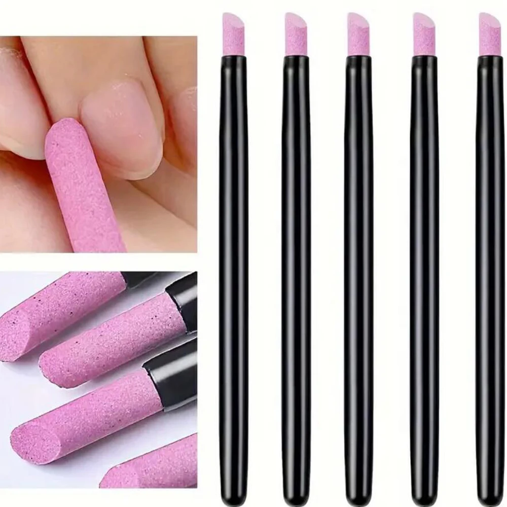 5pcs Quartz Stone Scrub Nail File Rods Cuticle Remover Dead Skin Remover Nail Pen Lightweight Portable Handy Use Manicure Tools*