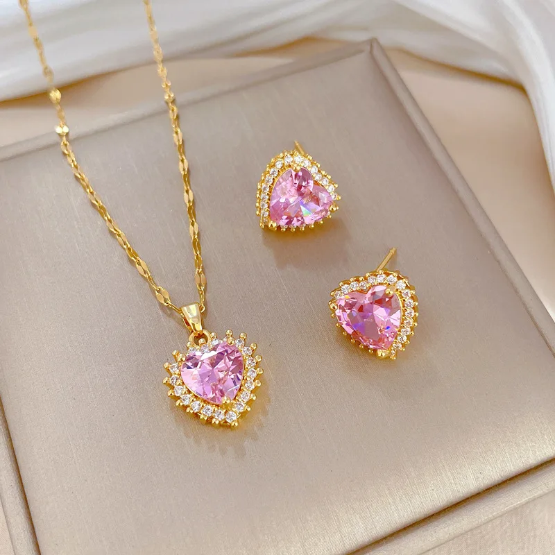 وو 2022 مجوهرات كلاسيكية نوبل مجوهرات الأزياء مزاجه قلادة أقراط قطعتين مجموعة مستديرة الزركون مجموعة أقراط قلادة #2