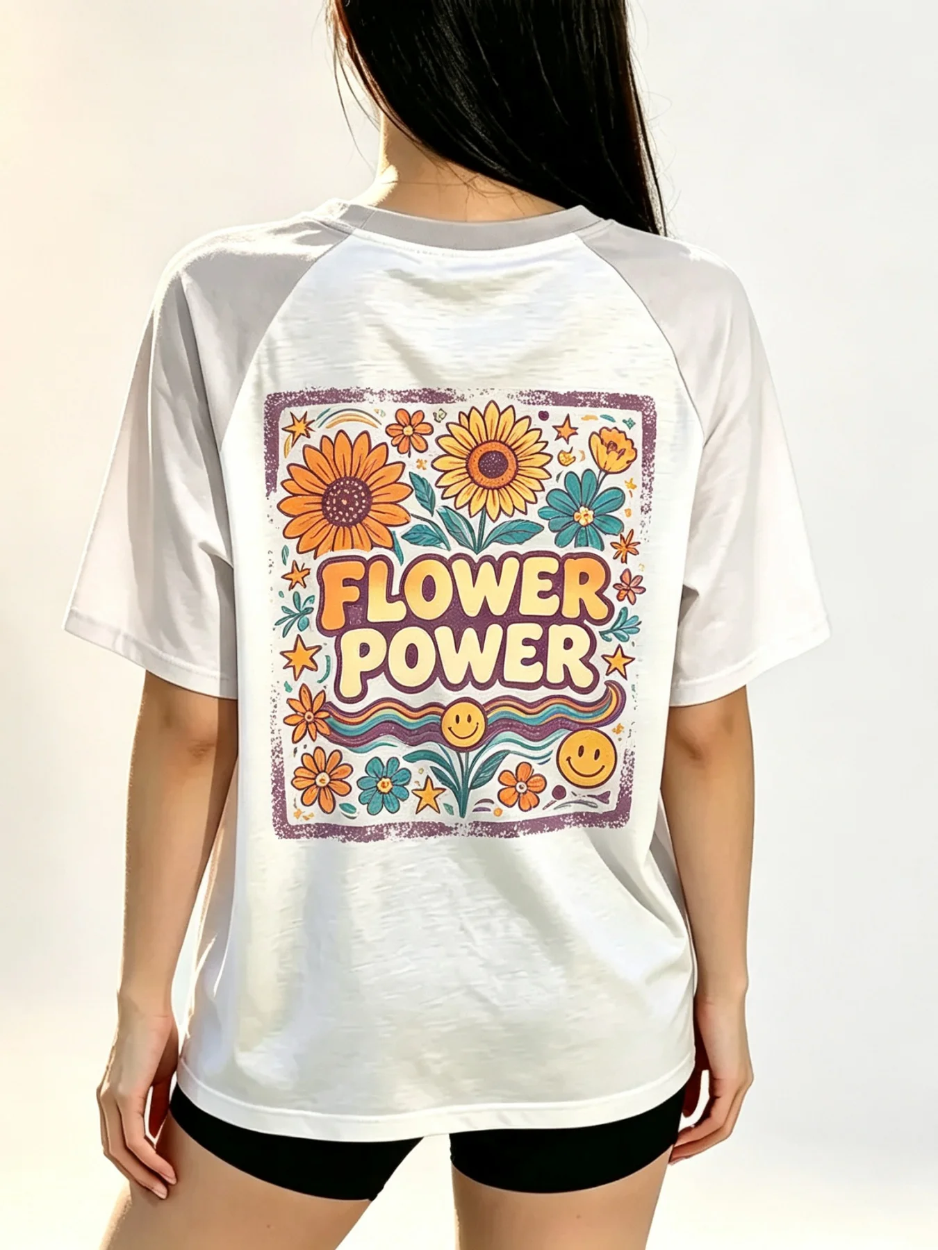 Women's Grey-White Raglan T-Shirt 'Go outside Explore Slowly' Bold Letter Print Loose Casual Tee for Comfortable Wear