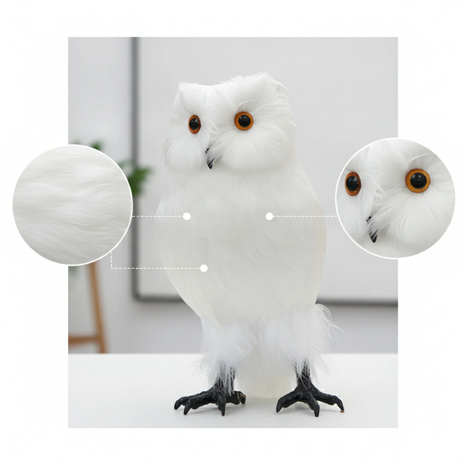 Feathered Owl Figurine Handmade Owl Figurine with Feathers Sculpture Vivid Lightweight for Collectors, Home Decor