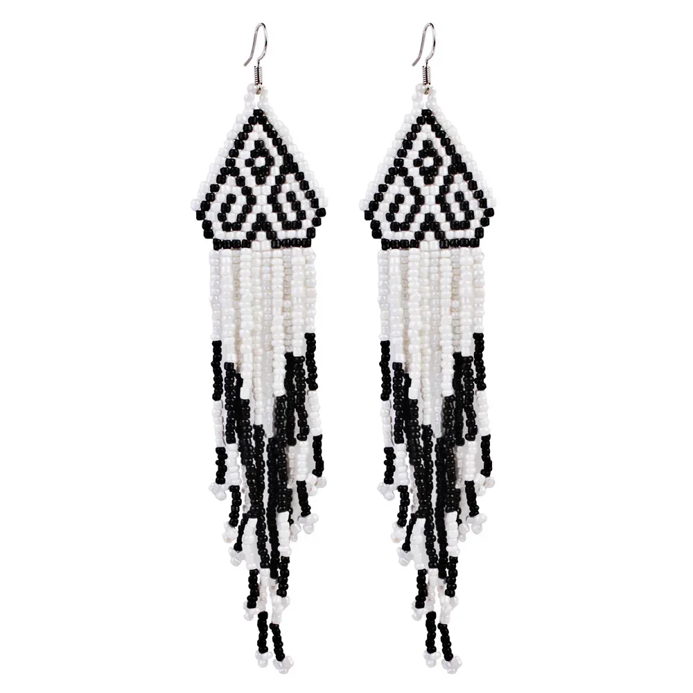 

Rice Bead Earrings Hand weaving Retro Bohemia Leaves' Simplicity' Geometry ' Alloy' ma'am Tassel Earrings