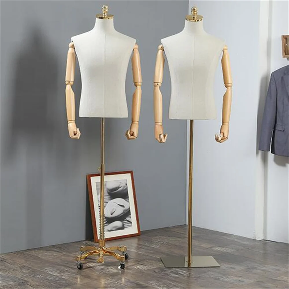 Full Male Wood Hand Cloth Mannequin Props, Body Metal Base Rack, Arm Suit Stage Model, Adjustable Height, 3Style, C840