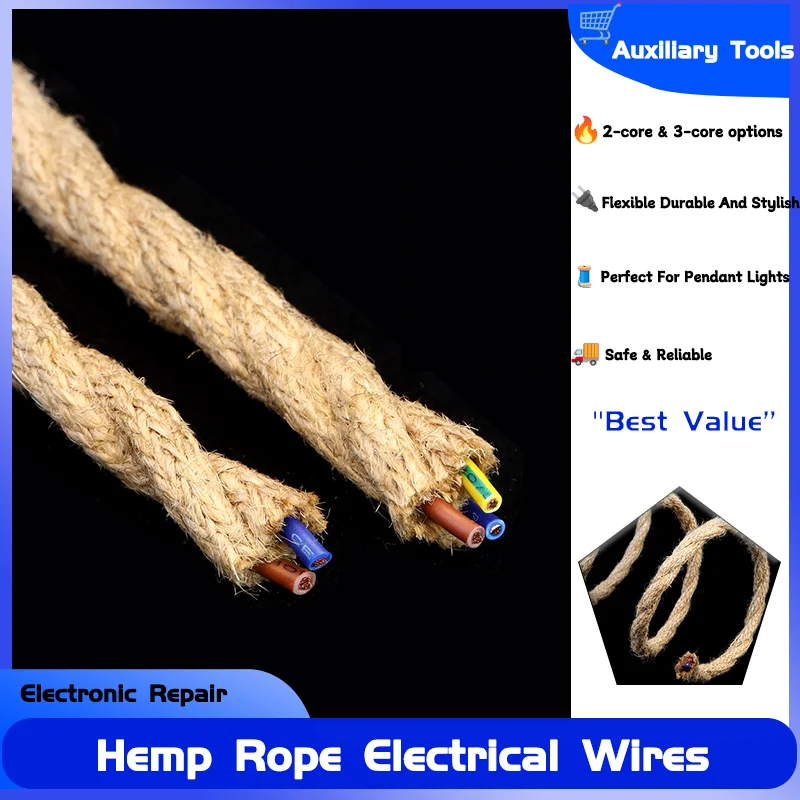 

1~10m Retro Style Copper Vintage Braided Wire Pendant Light Lamp Cord Hemp Rope Electrical Wire Twisted Cable 2 Cores 3 Cores