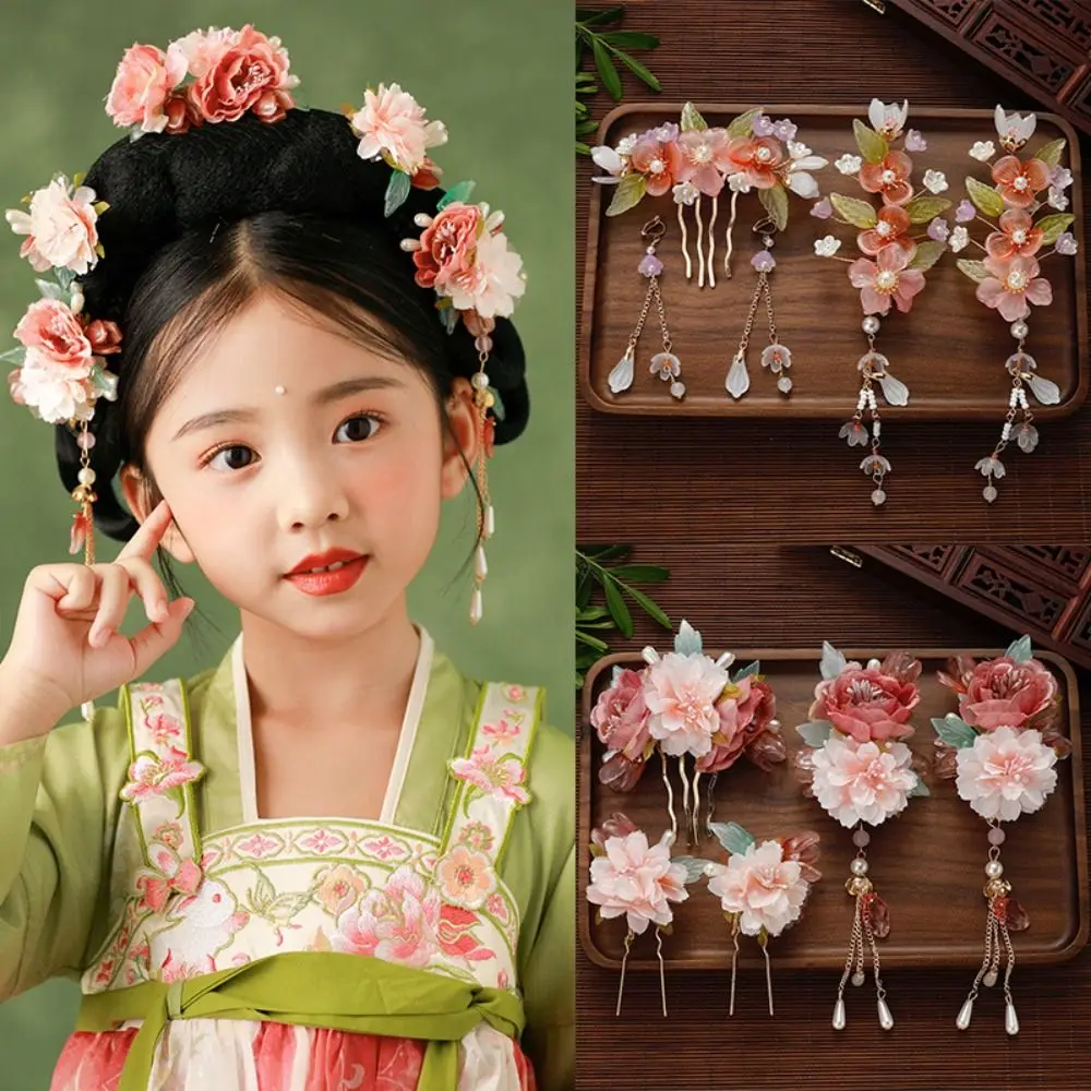 

Ancient Style Tassel Chinese Style Hairpin Set Earring Pearl Hanfu Hair Stick for Buns Headwear Flower Hair Comb Women