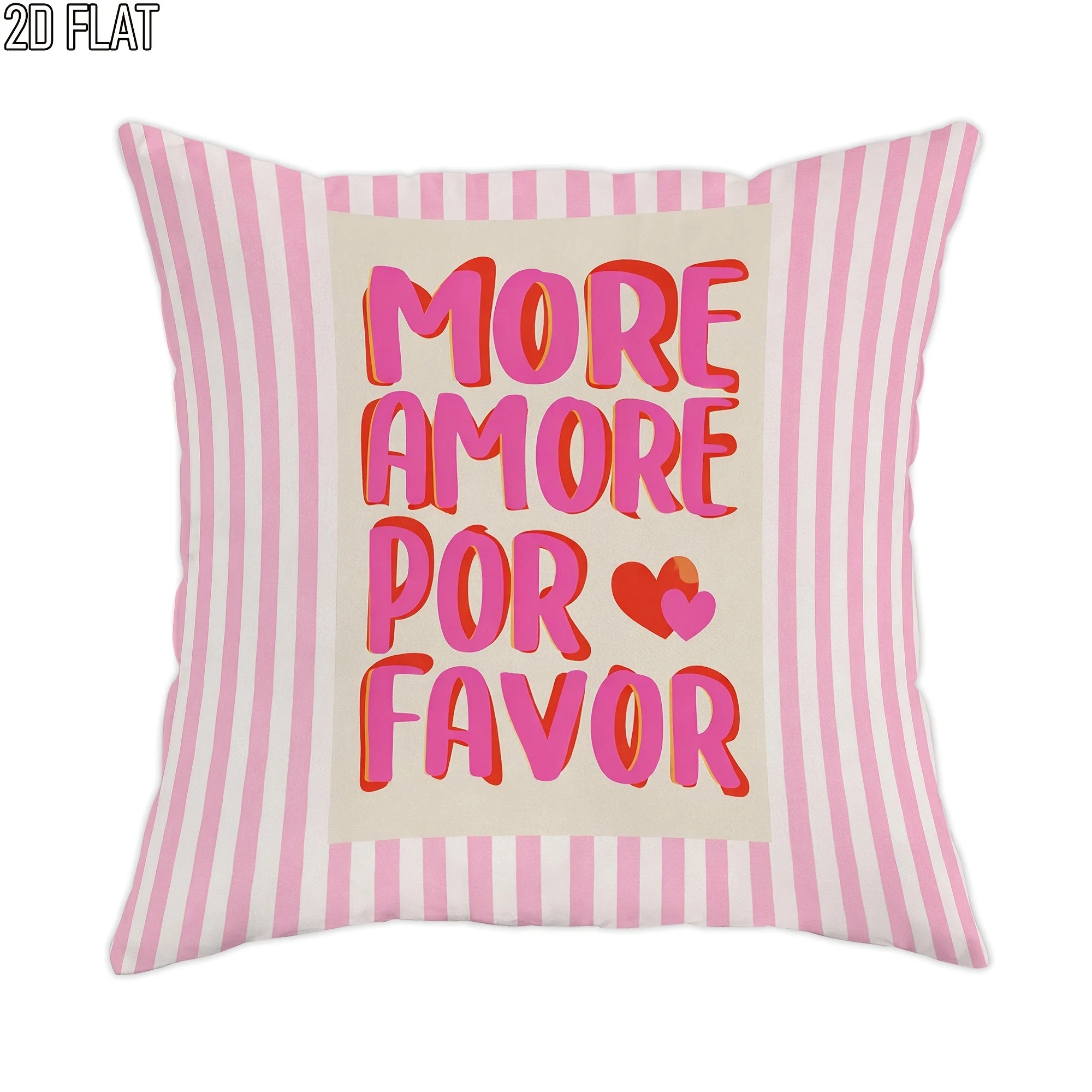 

2D Flat 1pc Valentine's Day Striped Pillow Cover, Peach Beige Print Cushion Case for Sofa Bedroom Home Decor No Inserts