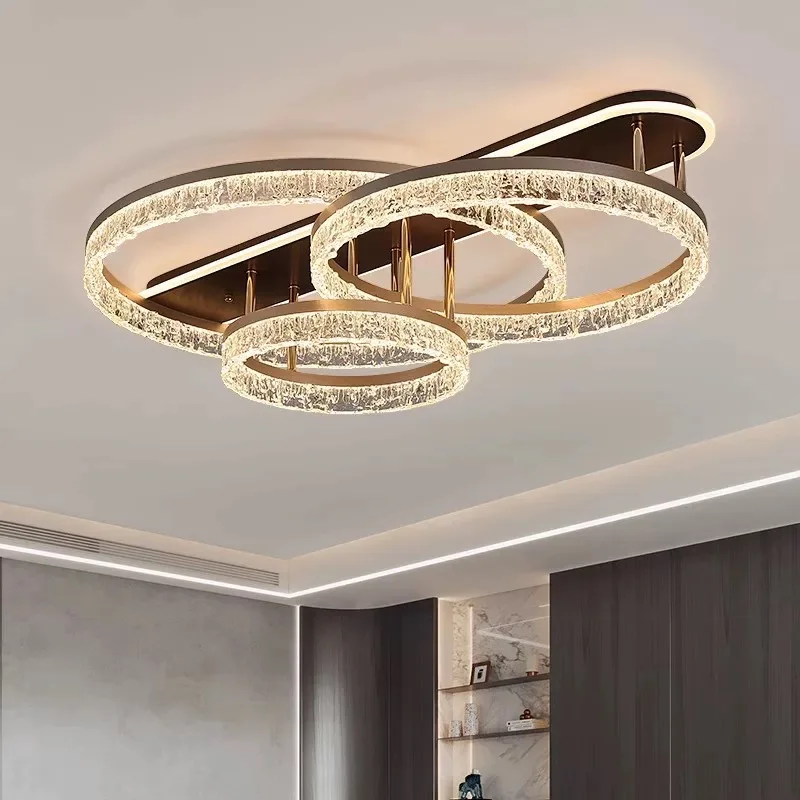 Modern Light Luxury Living Room Ceiling Light Ice Crackle Long Round Premium Feeling Super Bright Hall Main Lamp Bedroom Light