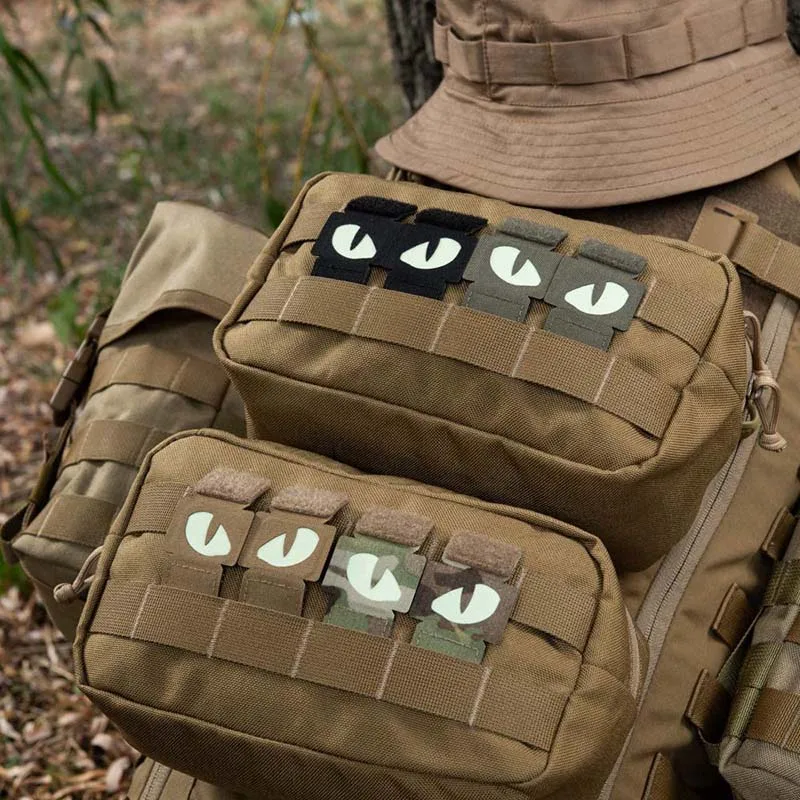 Teufelsaugen, Katzenaugen-Moral-Emblem-Aufnäher, reflektierende Applikation, militärisches taktisches Abzeichen, leuchtet im Dunkeln, für Helm-Rucksack – Detail 1