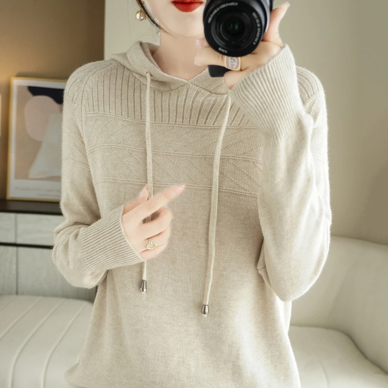 Autunno e inverno nuova felpa con cappuccio in Cashmere felpa con cappuccio Pullover sciolto da donna con felpa con cappuccio ombreggiante