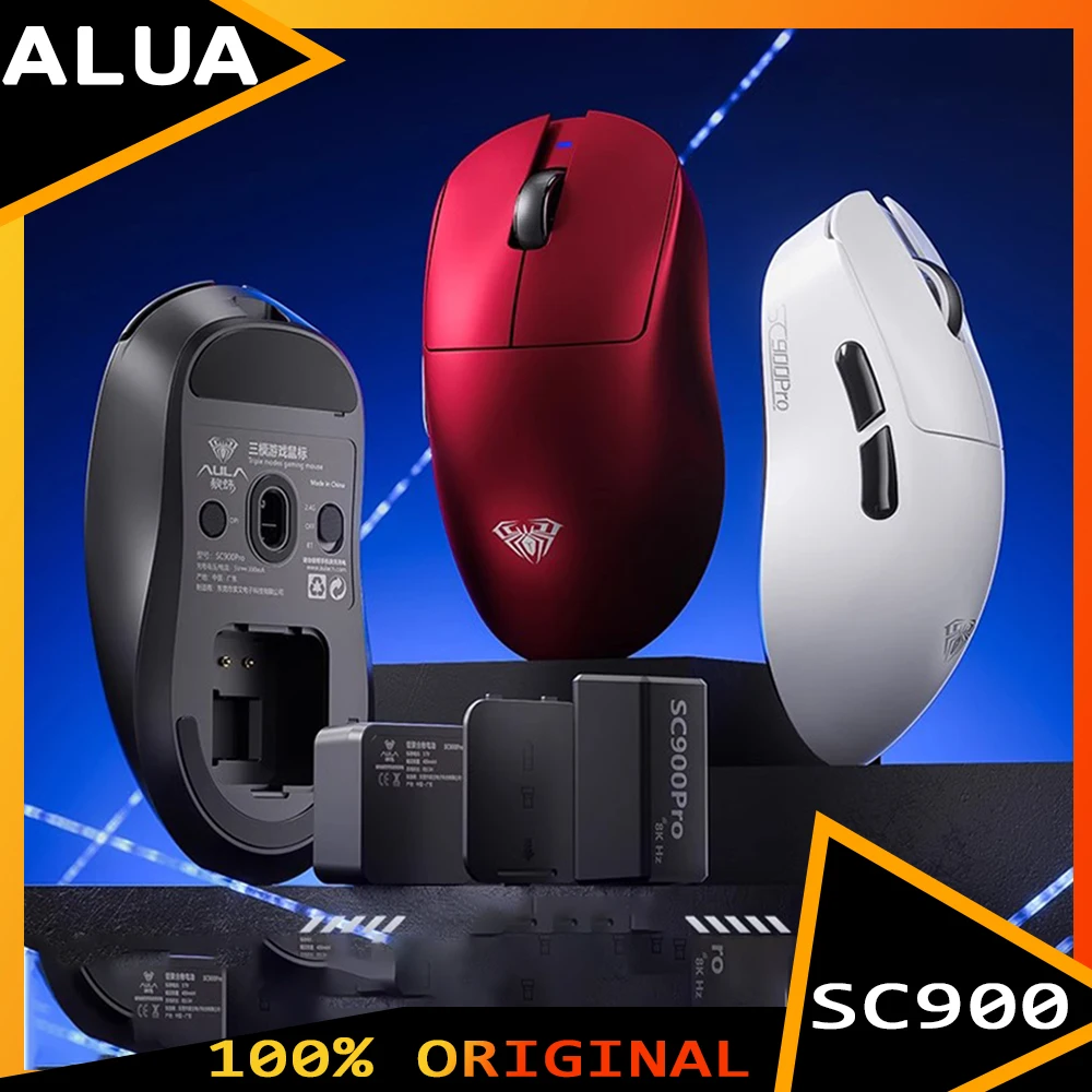 

Мышь AULA SC900 Paw3950, трехрежимная беспроводная игровая мышь 8000 Гц, съемная батарея, легкие аксессуары для ПК для FPS Gamer