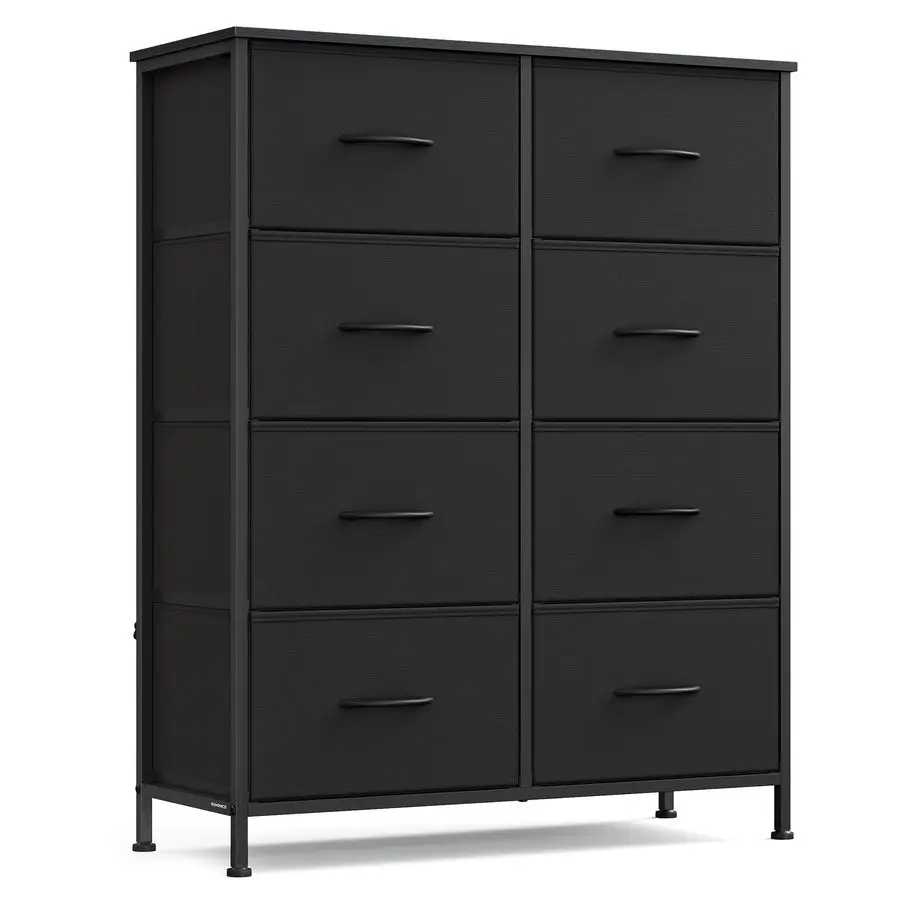 

Dresser for Bedroom, Chest of Drawers, Steel, MDF, 8 NonWoven Fabric Drawers, Storage Organizer Unit, Closet, Entryway, Ink Blac