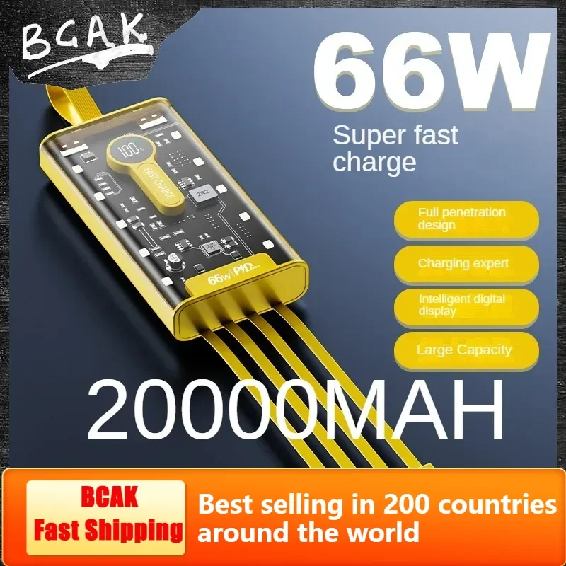 HOT Real Capacity BCAK 20000mAh 66W Super Bidirectional Fast Charging Transparent Mobile Power Supply  Large Capacity Power Bank