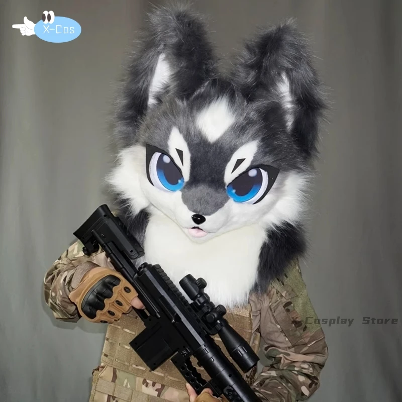 Kawaii Fursuit głowa zwierzęcia kostium bestii Fursuit futrzana głowa uroczy pies wilki głowa bestii kostiumy i akcesoria garnitur