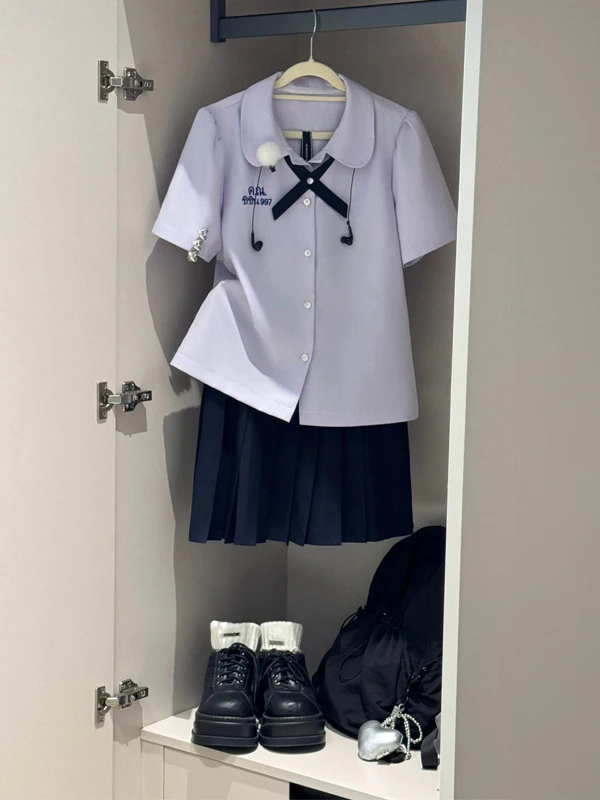 Thai School Uniform Style Jk Uniform Shirt Short Sleeve Women's Embroidered Top Summer Fashion College Wind Shirt